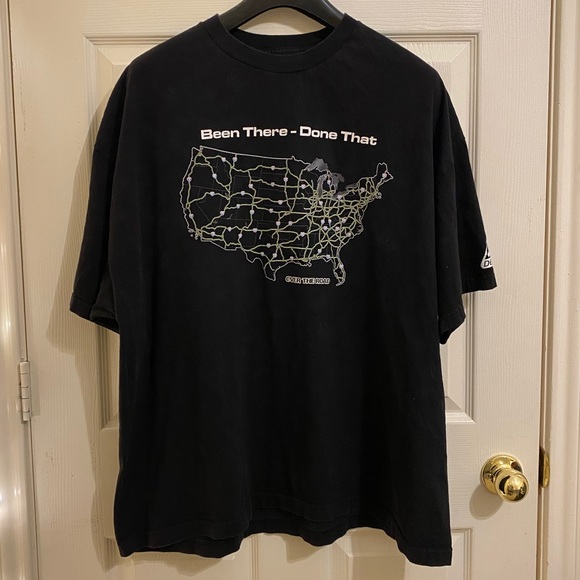 Vintage Y2K Road Tripping Trucker Been There Done That US American Black Tee - Picture 1 of 5